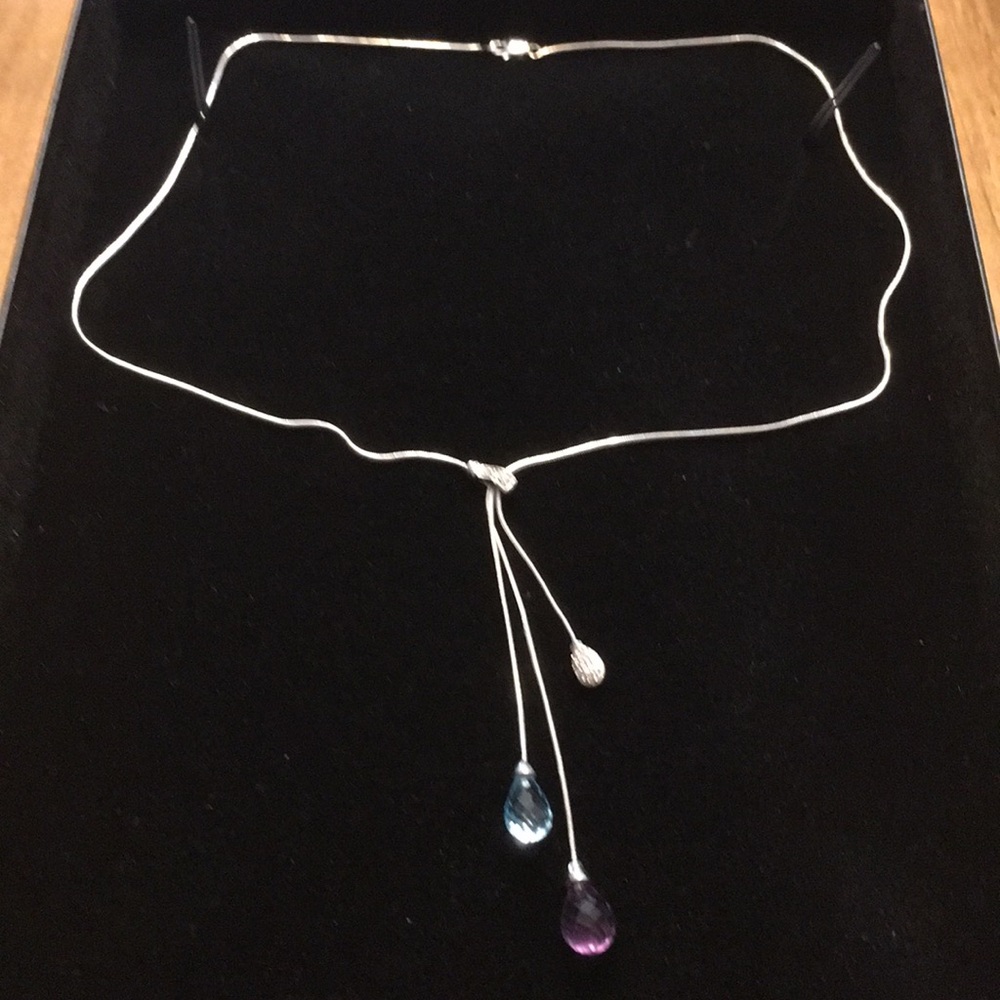 14K WG Blue Topaz, Amethyst & Diamond Lariat